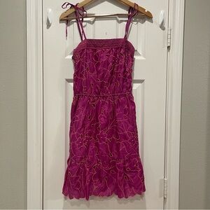 Anthropologie Lu Lu Lame Mini Dress Women’s S Pink Lace Eyelet 100% Silk Resort